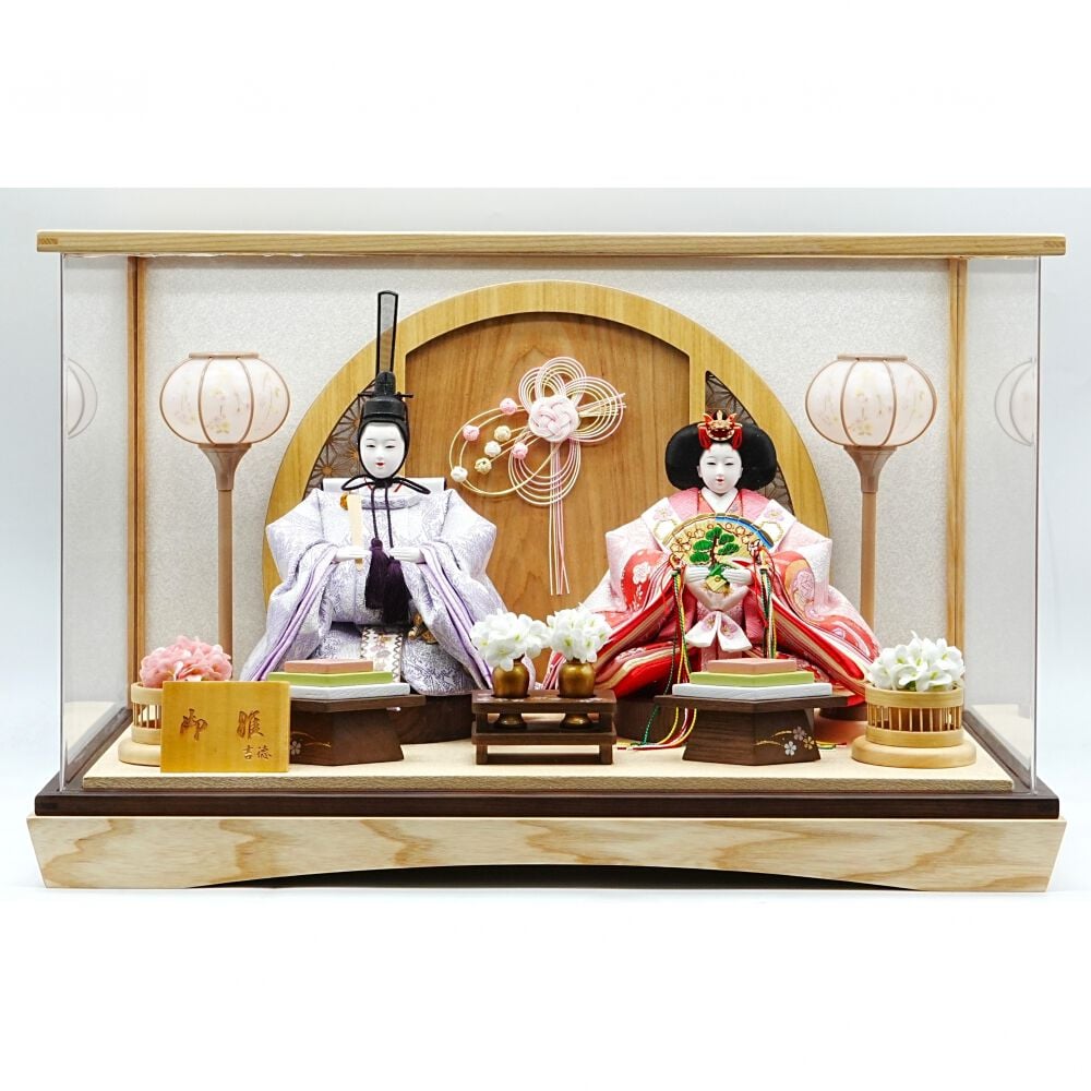 雛人形】ケース親王飾り「麻の葉衝立パノラマアクリル」（322724