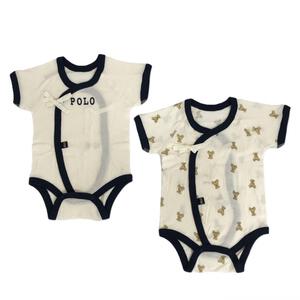 POLO BCS 2枚組 新生児ロンパース肌着 ロゴクマ ナチュラル×50-60cm