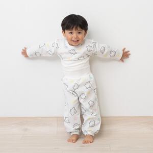 シナぷしゅ 長袖パジャマ 裏綿ダイヤキルト 総柄丸首 ホワイト×80cm