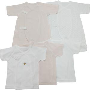 日本製 フライス肌着5枚セット (短肌着3・コンビ肌着2) ハート刺繍(ピンク×50～60cm) ベビーザらス限定