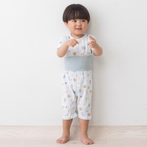 半袖腹巻付きパジャマ メッシュ天竺 宇宙柄 ブルー 90cm
