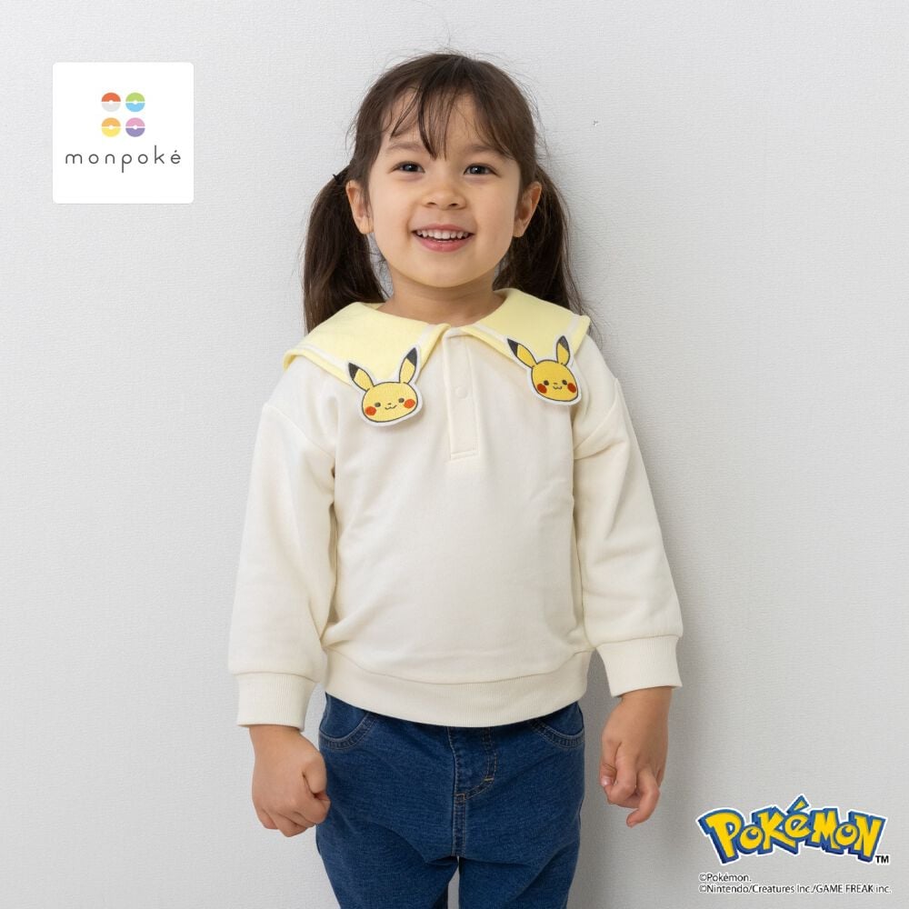 monpoke モンポケ トレーナー 衿付き ピカチュウ ナチュラル×80cm
