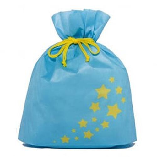 スターギフトバッグ 不織布（約）40ｘ44.5cm 水色 星 Sサイズ クリスマスラッピング 巾着袋 おもちゃ 子供 リボン 簡単 マチあり かわいい トイザらス限定
