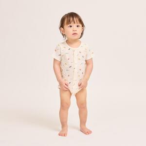 2枚組 半袖前開きロンパース肌着  テレコ 車 グレー&times;80cm