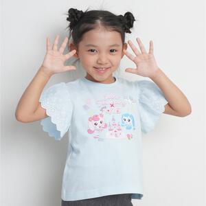 【ティニピン×しなこ】半袖Ｔシャツ 袖レース 天竺 ライトブルー×130cm