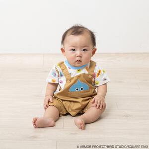 ドラクエベビー＆キッズ サロペット風半袖ロンパース スライムぴぴぴ ベージュ&times;80cm