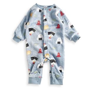 【ブラックフライデー】長袖カバーオール フリース オニギリ柄 ブルー×70cm