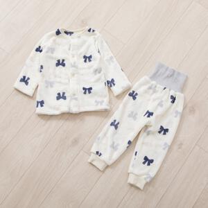 長袖腹巻パジャマ フリース リボン柄 グレー×90cm