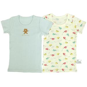 半袖シャツ肌着 2枚組 保湿スムス くま×車 パステルブルー×80cm ベビーザらス限定