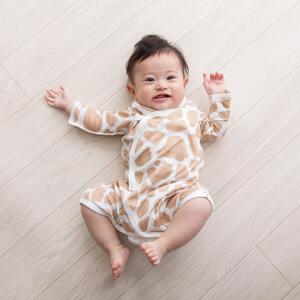 新生児肌着 コンビ肌着 ２枚組 キリン×牛柄 ホワイト×50-70cm