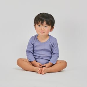 長袖ロンパース肌着 2枚組 抗菌防臭ランダムリブ(ブルー&times;80cm)