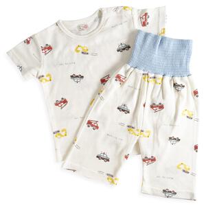 半袖腹巻付きパジャマ メッシュ天竺 乗り物柄 サックス 90cm