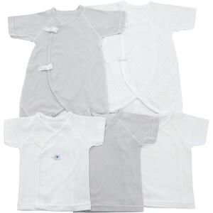 日本製 フライス肌着5枚セット (短肌着3・コンビ肌着2) ぞう刺繍(グレー×50～60cm) ベビーザらス限定