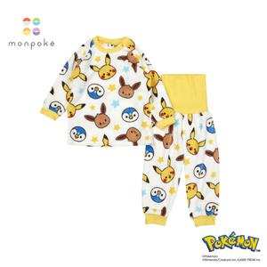 monpoke モンポケ 珊瑚フリースパジャマ 総柄 イエロー×100cm