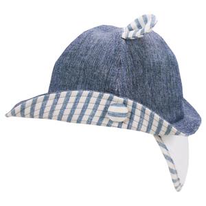 日本製 UVダンガリー耳付きハット 日よけたれ ネイビーx48cm