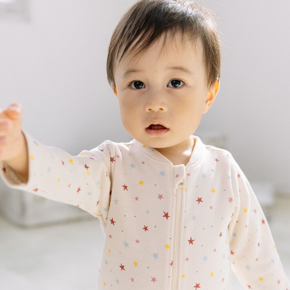 FirstCloset×mioさん】 長袖ファスナーオール 星柄 裏毛 ナチュラル