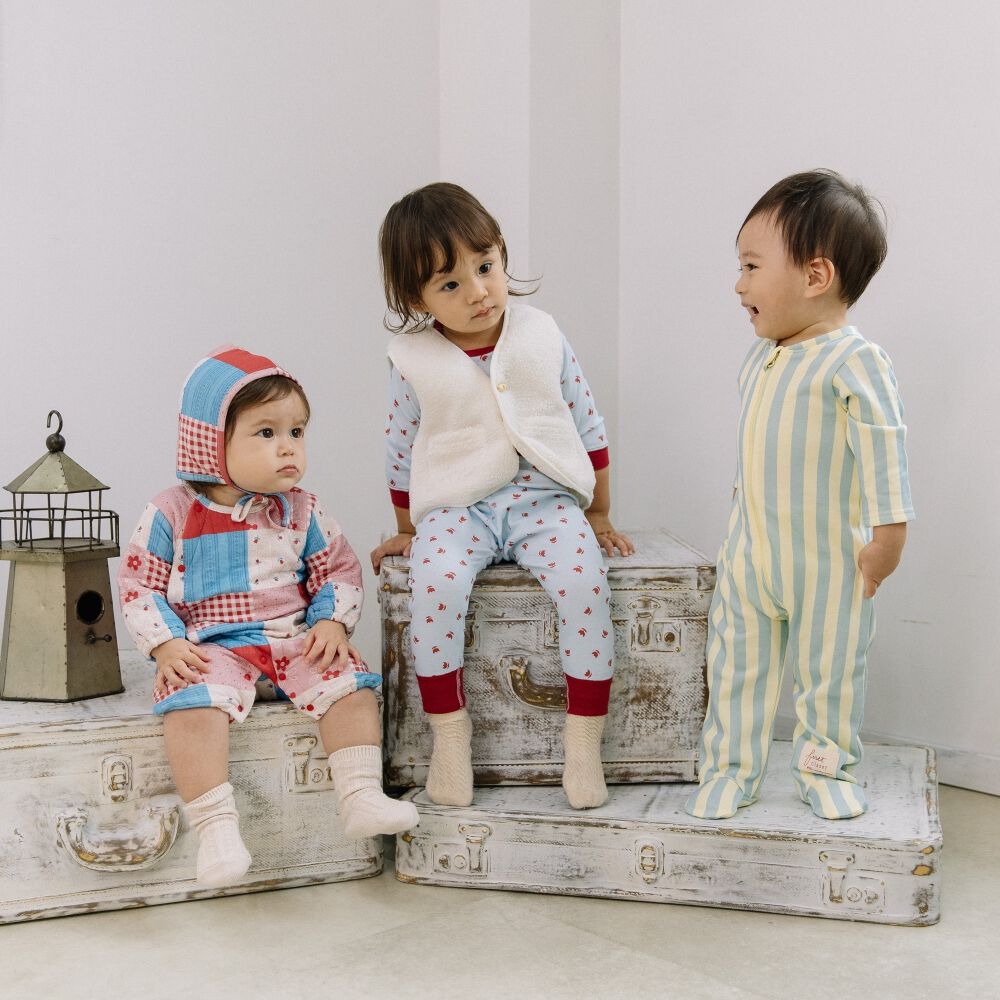 FirstCloset×mioさん】 長袖ロンパース ボンネット付き キルト