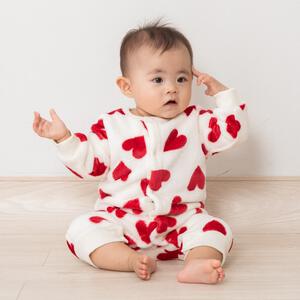 【ブラックフライデー】長袖カバーオール フリース ハート柄 レッド×70cm