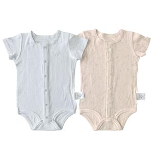 半袖前開きロンパース肌着 2枚組 おめかしパターンメッシュ 花(グレー×70cm) ベビーザらス限定