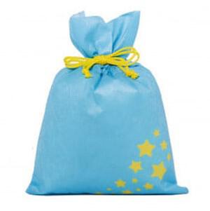 スターギフトバッグ 不織布（約）23ｘ34cm 水色 星 SSサイズ クリスマスラッピング 巾着袋 おもちゃ 子供 リボン 簡単 マチあり かわいい トイザらス限定