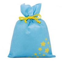 スターギフトバッグ 不織布（約）23ｘ34cm 水色 星 SSサイズ クリスマスラッピング 巾着袋 おもちゃ 子供 リボン 簡単 マチあり かわいい トイザらス限定