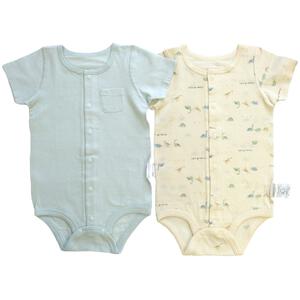 2枚組 涼感半袖前開きロンパース肌着  シースルー 恐竜 パステルブルー&times;60cm