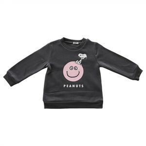 SNOOPY スヌーピー 長袖デイリートレーナー 起毛 スマイル(チャコール&times;80cm)