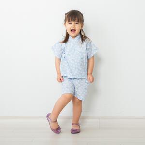 日本製 花柄 甚平スーツ ブルー×90cm