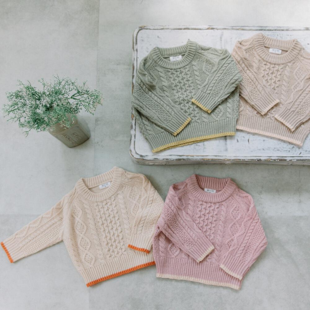 RAT-A-TATR ラッタッター ケーブルニットセーター(ピンク×80cm  