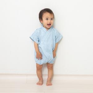日本製 ストライプ柄 甚平ロンパス ブルー×80cm
