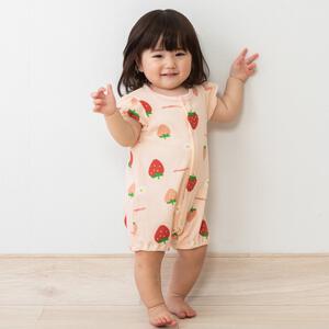 半袖ロンパース 鹿の子天竺 イチゴ柄 ピンク&times;70cm