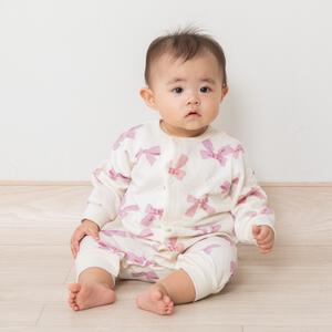 長袖カバーオール ニットキルト リボン柄 アイボリー×70cm ベビーザらス限定