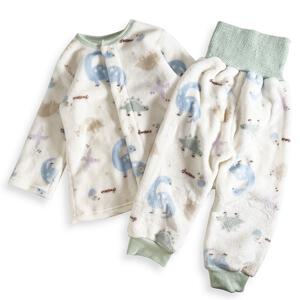 長袖腹巻パジャマ フリース 恐竜柄 グリーン×80cm