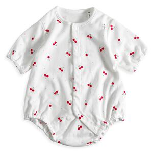 日本製7分袖ロンパス スムス チェリー柄 ナチュラル&times;60-70cm