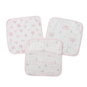 モスリンガーゼハンカチ３枚組 ハート&times;ねこ&times;遊園地 ホワイト&times;フリー