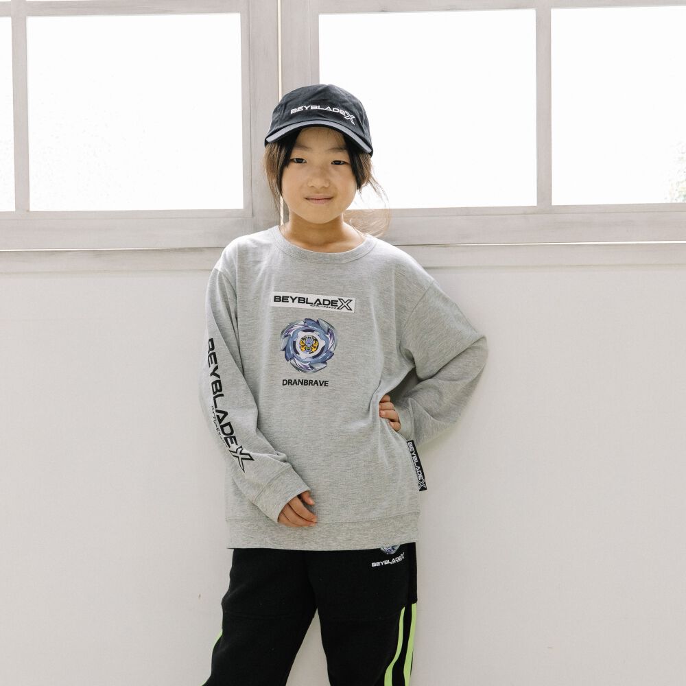 へいへい BEYBLADE X 長袖Tシャツ ロゴワッペン ベイブレード エックス グレー