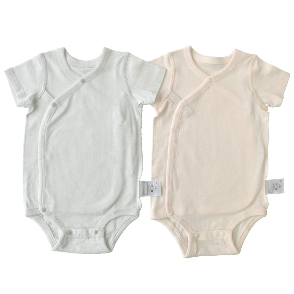 半袖打ち合わせロンパース肌着 2枚組 涼感シースルー(ピンク×70cm