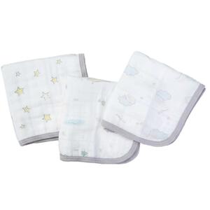 モスリンガーゼハンカチ３枚組 はりねずみ&times;星&times;サファリ ホワイト&times;フリー