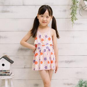 pular pular 肩ひもワンピース水着 花 ライトパステルピンク×110cm