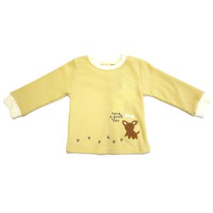 【ベビー×ペットコレクション】長袖Tシャツ ワッフル 犬ワンポイント イエロー×80cm