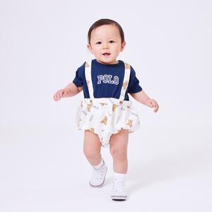 POLO BCS 半袖ボディスーツ サロペット風 オフホワイト&times;70cm