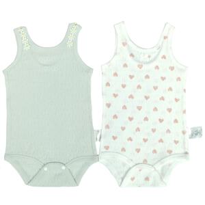 2枚組おめかし袖なしロンパース肌着 ハート グリーン&times;70cm ベビーザらス限定