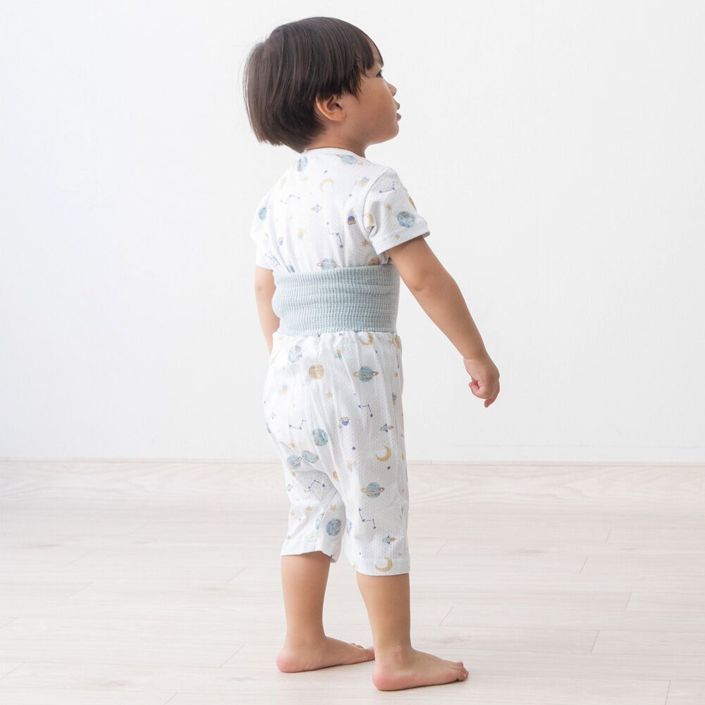 半袖腹巻付きパジャマ メッシュ天竺 宇宙柄 ブルー 90cm | マタニティ