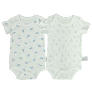 2枚組抗菌半袖ロンパース肌着フライス ジンベイザメ&times;イカリ ホワイト&times;80cm ベビーザらス限定
