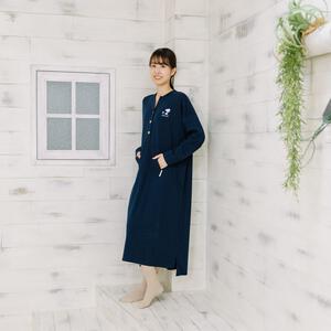 SNOOPY スヌーピー 長袖前開きワンピースパジャマ ワンポイント ネイビー&times;M-L ベビーザらス限定