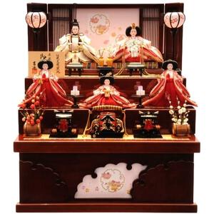 【雛人形】三段収納五人飾り「雪輪刺繍雪輪抜き形」 (606840)ひな人形 ひな祭り お雛様 おしゃれ【メーカー直送】