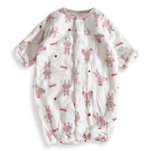 【ブラックフライデー】2WAYドレスオール フリース ウサギ柄 ピンク×50-60cm