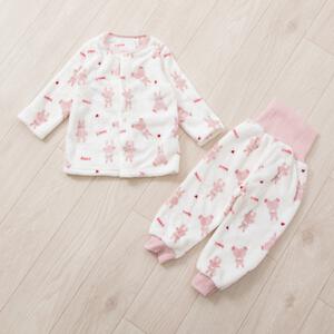 長袖腹巻パジャマ フリース ウサギ柄 ピンク×80cm