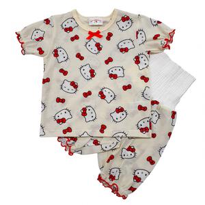 Hello Kitty ハローキティ 半袖パジャマ メッシュ 総柄丸首 アイボリー&times;120cm