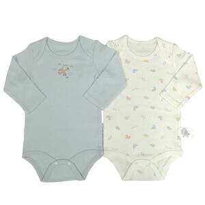長袖ロンパース肌着 2枚組 スムス 恐竜 パステルブルー×90cm ベビーザらス限定
